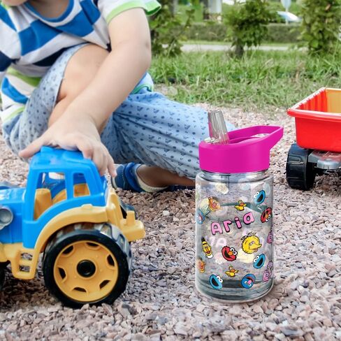 LOGOVISION Sesame Street Name in Pattern Kids Tritan Plastic Water Bottle with Straw Lid and Handle, Reusable Tumbler for Toddlers, Unisex for Girls and Boys, 12oz, Personalized Name: ELIJAH in Kuwait