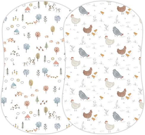 Sorrel + Fern 2-Pack Fitted Bassinet Sheets (Farm Animals) - Buttery Soft Cotton Blend for Standard Bassinet in Kuwait