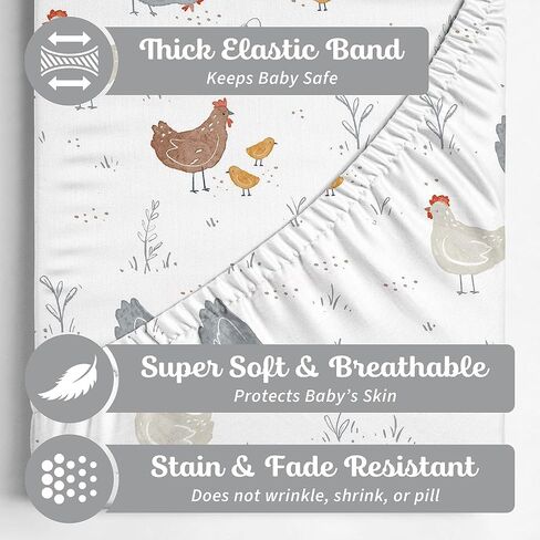 Sorrel + Fern 2-Pack Fitted Bassinet Sheets (Farm Animals) - Buttery Soft Cotton Blend for Standard Bassinet in Kuwait