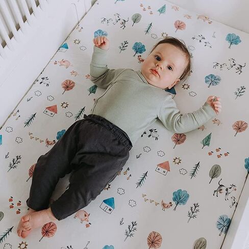 Sorrel + Fern 2-Pack Fitted Bassinet Sheets (Farm Animals) - Buttery Soft Cotton Blend for Standard Bassinet in Kuwait