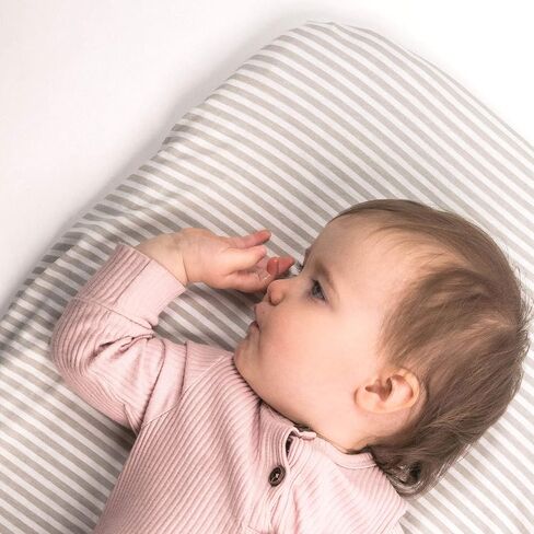 Bassinet Fitted Sheets Compatible with Halo, Fisher Price, Delta, Graco – Fits Perfectly on 15 x 33 Inch Oval, Rectangular Mattress Pad – Snuggly Soft Jersey Cotton – Grey Dots, Chevron – 2 Pack in Saudi Arabia