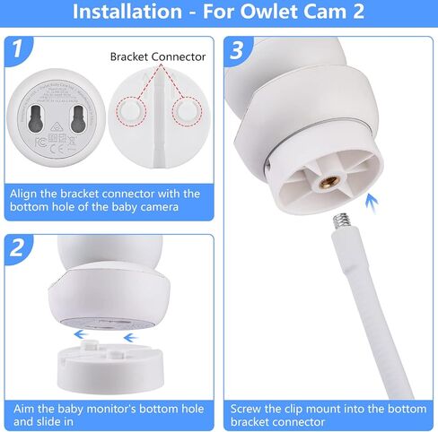 Clamp Mount for Owlet Cam and Owlet Cam 2, Flexible Baby Monitor Holder Crib Mount Without Tools or Wall Damage - White in Saudi Arabia