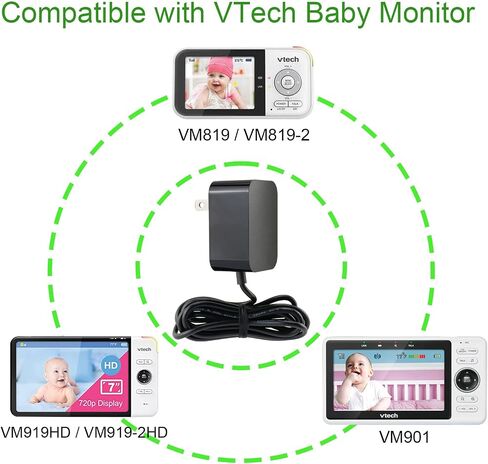 Power Cord for VTech VM901 VM919HD VM919-2HD VM819 VM819-2 PU Baby Monitor Handheld Screen Parent Unit (Not for Cam) Replacement 5V Charger UL Aadpter with 5ft Cable - LEFXMOPHY in Saudi Arabia