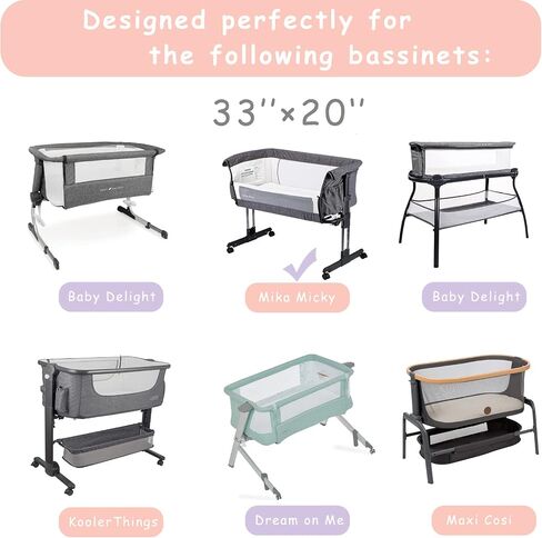 MEILA Bassinet Fitted Sheets Compatible with Dream On Me Lacy Portable 2-in-1 Bassinet, 100% Jersey Cotton Beside Bassinet Sheet for Baby Girl, Pack of 2, 30x18 (Beige+Grapefruit) in Saudi Arabia