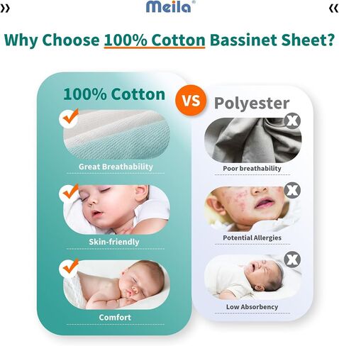 MEILA Bassinet Fitted Sheets Compatible with Dream On Me Lacy Portable 2-in-1 Bassinet, 100% Jersey Cotton Beside Bassinet Sheet for Baby Girl, Pack of 2, 30x18 (Beige+Grapefruit) in Saudi Arabia
