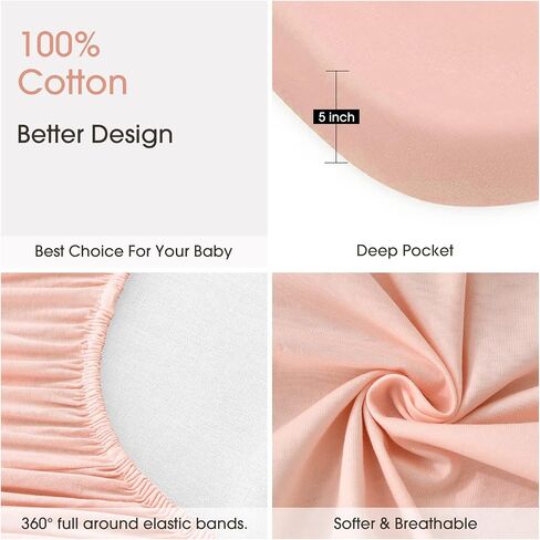 MEILA Bassinet Fitted Sheets Compatible with Dream On Me Lacy Portable 2-in-1 Bassinet, 100% Jersey Cotton Beside Bassinet Sheet for Baby Girl, Pack of 2, 30x18 (Beige+Grapefruit) in Saudi Arabia
