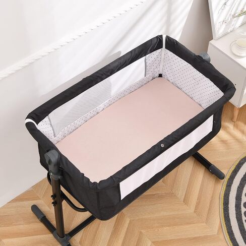 MEILA Bassinet Fitted Sheets Compatible with Dream On Me Lacy Portable 2-in-1 Bassinet, 100% Jersey Cotton Beside Bassinet Sheet for Baby Girl, Pack of 2, 30x18 (Beige+Grapefruit) in Saudi Arabia