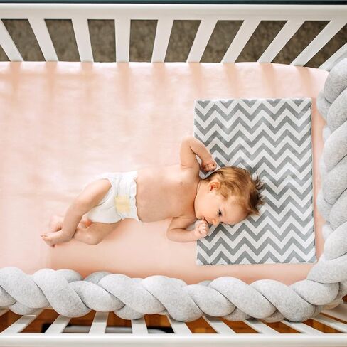 MEILA Bassinet Fitted Sheets Compatible with Dream On Me Lacy Portable 2-in-1 Bassinet, 100% Jersey Cotton Beside Bassinet Sheet for Baby Girl, Pack of 2, 30x18 (Beige+Grapefruit) in Saudi Arabia