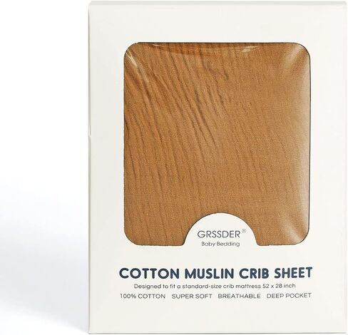 GRSSDER Soft Muslin Crib Sheet 1 Pack, 100% Cotton Crib Sheets for Boys and Girls, Fit Standard Crib Mattresses 52" x 28" Safe and Snug, Fall Yellow in Saudi Arabia