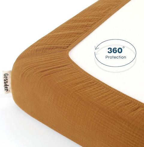 GRSSDER Soft Muslin Crib Sheet 1 Pack, 100% Cotton Crib Sheets for Boys and Girls, Fit Standard Crib Mattresses 52" x 28" Safe and Snug, Fall Yellow in Saudi Arabia
