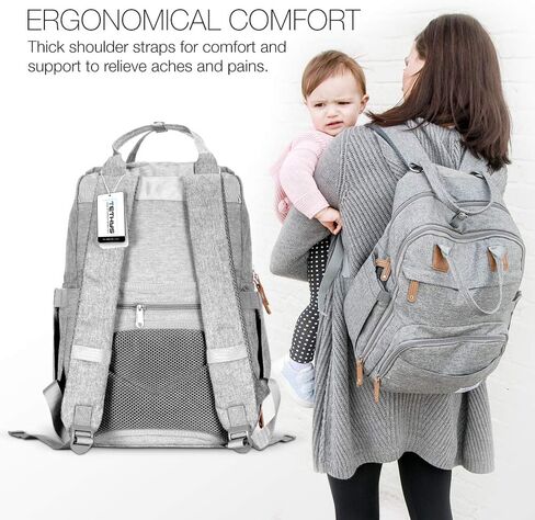 TETHYS Diaper Bag Backpack [Multifunction Waterproof Travel Back Pack] Maternity Baby Nappy Changing Bag Ideal for Mom and Dad, Large Capacity and Stylish Organizer for Baby Care - Gray in Kuwait