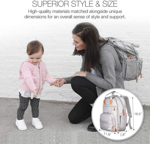 TETHYS Diaper Bag Backpack [Multifunction Waterproof Travel Back Pack] Maternity Baby Nappy Changing Bag Ideal for Mom and Dad, Large Capacity and Stylish Organizer for Baby Care - Gray in Kuwait