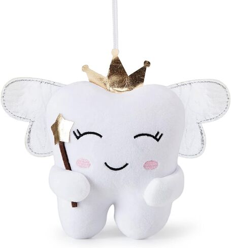 Tooth Fairy Pillow with Shiny Wings Embroidered Tooth Fairy Doll with Pocket Crystal Velvet Tooth Fairy Souvenir Boy Girl Gift (White) (Second Edition) in Saudi Arabia