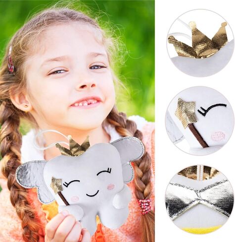 Tooth Fairy Pillow with Shiny Wings Embroidered Tooth Fairy Doll with Pocket Crystal Velvet Tooth Fairy Souvenir Boy Girl Gift (White) (Second Edition) in Saudi Arabia