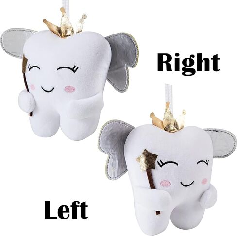 Tooth Fairy Pillow with Shiny Wings Embroidered Tooth Fairy Doll with Pocket Crystal Velvet Tooth Fairy Souvenir Boy Girl Gift (White) (Second Edition) in Saudi Arabia