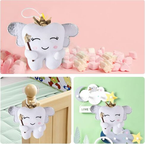 Tooth Fairy Pillow with Shiny Wings Embroidered Tooth Fairy Doll with Pocket Crystal Velvet Tooth Fairy Souvenir Boy Girl Gift (White) (Second Edition) in Saudi Arabia