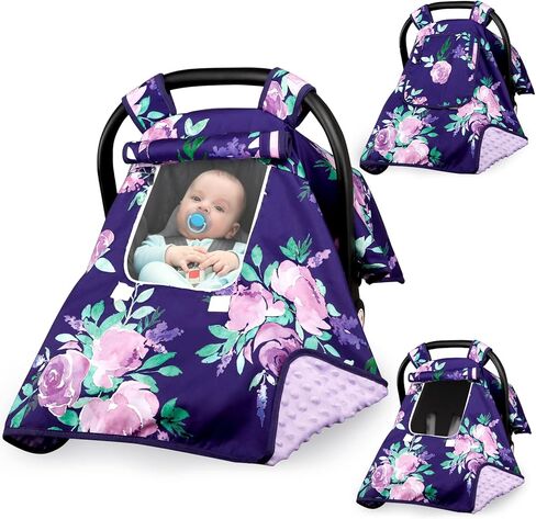 Baby Carseat Cover Boys, Newborn Car seat Canopy, Minky Cozy & Warm Cover, Winter Carrier Cover with Peep Windows, Soft & Breathable, Bear Stuff in Kuwait