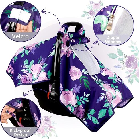 Baby Carseat Cover Boys, Newborn Car seat Canopy, Minky Cozy & Warm Cover, Winter Carrier Cover with Peep Windows, Soft & Breathable, Bear Stuff in Kuwait