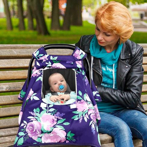 Baby Carseat Cover Boys, Newborn Car seat Canopy, Minky Cozy & Warm Cover, Winter Carrier Cover with Peep Windows, Soft & Breathable, Bear Stuff in Kuwait