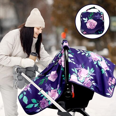 Baby Carseat Cover Boys, Newborn Car seat Canopy, Minky Cozy & Warm Cover, Winter Carrier Cover with Peep Windows, Soft & Breathable, Bear Stuff in Kuwait