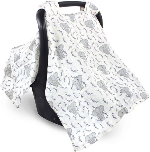 Touched by Nature Unisex Baby Organic Muslin Car Seat Canopy, Pink Elephant, One Size in Saudi Arabia