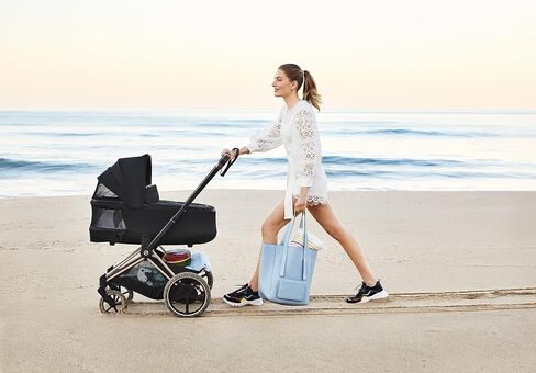 Cybex e-Priam Complete Stroller, Smart Assist Technology, Rocking Mode, One-Hand Compact Fold, Reversible Seat, Smooth Ride All-Wheel Suspension, True Red Seat with Chrome/Black Frame in Saudi Arabia
