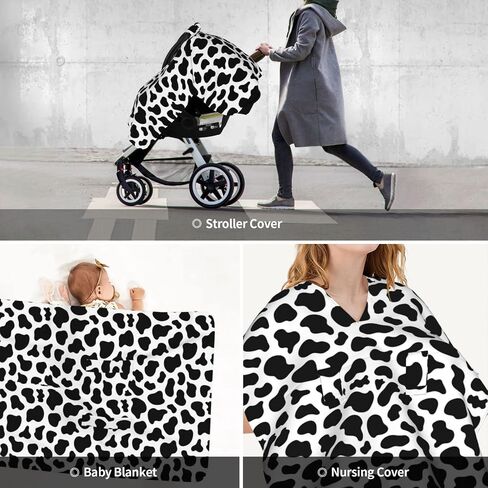 Brown Black Cow Print Car Seat Covers for Babies,Baby Car Seat Canopy Cover for Newborn Mom Multi Use Nursing Cover for Breastfeeding Baby Stuff for Newborn Infant Boys Girls Shower Gift in Kuwait