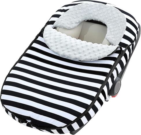 غطاء مقعد سيارة للأطفال من ATOROBROS، غطاء مقعد سيارة مقاوم للشتاء للرضع للتدفئة، قطن فائق النعومة وغطاء مينكي ثلاثي الأبعاد لعربة الأطفال ومقعد السيارة، شريط رمادي وأبيض in Kuwait