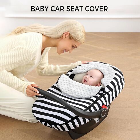 غطاء مقعد سيارة للأطفال من ATOROBROS، غطاء مقعد سيارة مقاوم للشتاء للرضع للتدفئة، قطن فائق النعومة وغطاء مينكي ثلاثي الأبعاد لعربة الأطفال ومقعد السيارة، شريط رمادي وأبيض in Kuwait