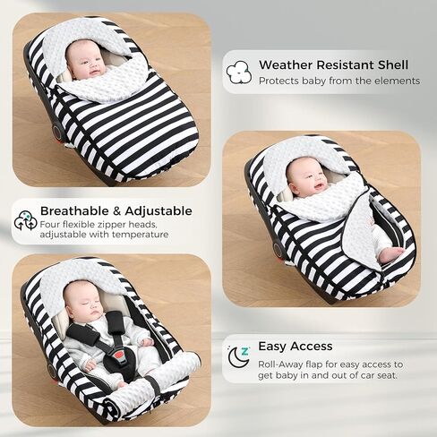 غطاء مقعد سيارة للأطفال من ATOROBROS، غطاء مقعد سيارة مقاوم للشتاء للرضع للتدفئة، قطن فائق النعومة وغطاء مينكي ثلاثي الأبعاد لعربة الأطفال ومقعد السيارة، شريط رمادي وأبيض in Kuwait