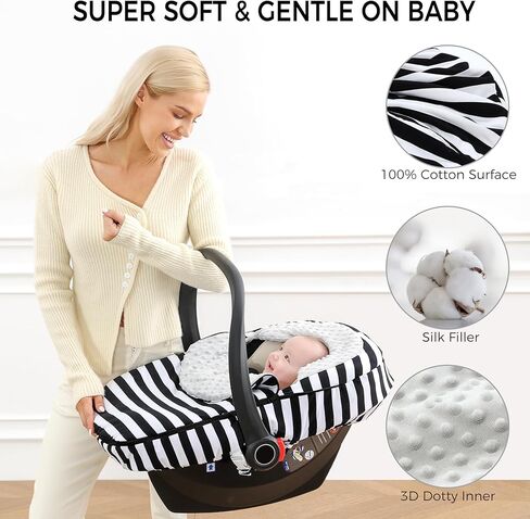 غطاء مقعد سيارة للأطفال من ATOROBROS، غطاء مقعد سيارة مقاوم للشتاء للرضع للتدفئة، قطن فائق النعومة وغطاء مينكي ثلاثي الأبعاد لعربة الأطفال ومقعد السيارة، شريط رمادي وأبيض in Kuwait