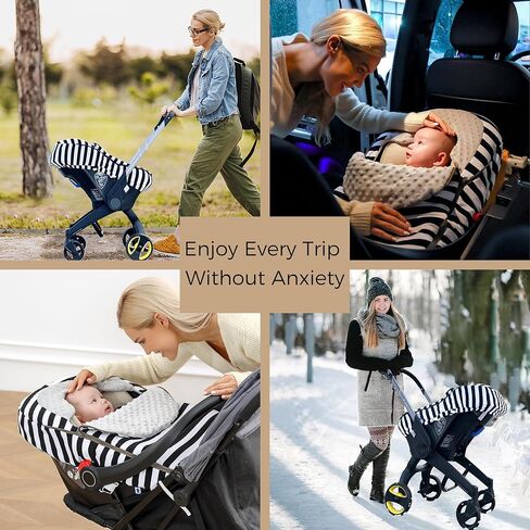 غطاء مقعد سيارة للأطفال من ATOROBROS، غطاء مقعد سيارة مقاوم للشتاء للرضع للتدفئة، قطن فائق النعومة وغطاء مينكي ثلاثي الأبعاد لعربة الأطفال ومقعد السيارة، شريط رمادي وأبيض in Kuwait