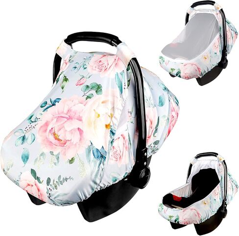 Car Seat Covers for Babies Girl Boy, Cozy Sun & Bug Cover, Infant Carseat Canopy Newborn Stroller Carrier Cover with Breathable Zipper Peep Window, Watercolor Pink Flower in Saudi Arabia