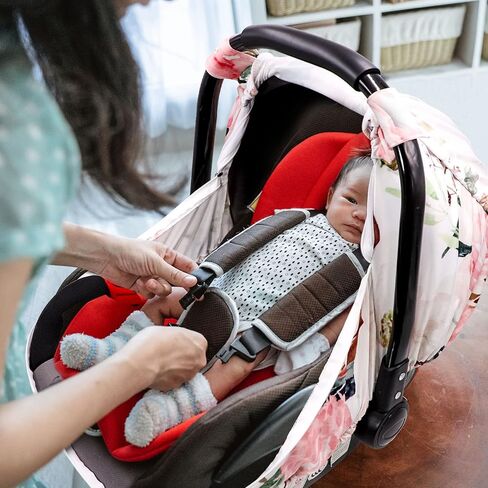 Car Seat Covers for Babies Girl Boy, Cozy Sun & Bug Cover, Infant Carseat Canopy Newborn Stroller Carrier Cover with Breathable Zipper Peep Window, Watercolor Pink Flower in Kuwait