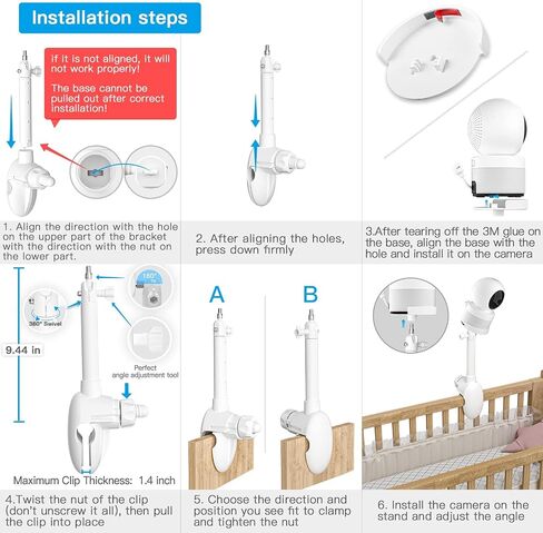 Clip Mount for VTech VM5463/RM5764HD/ RM5764-2HD/ RM5864HD /RM5864-2HD /RM7764HD/ RM7764-2HD/BM3800/BM4700/ BM5600/ BM5700 Baby Monitor Camera Without Tools or Wall Damage in Saudi Arabia