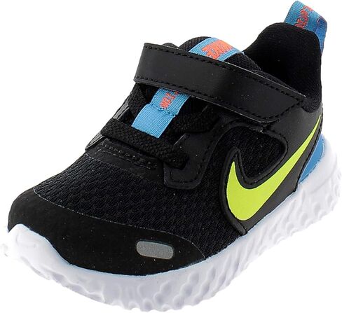 Nike Baby Revolution 5 Velcro Running Shoe, Black/Lemon Venom-Laser Blue-Hyper Crimson, 8C Regular US Toddler in Kuwait