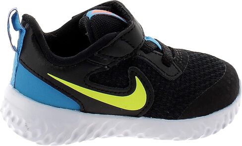 Nike Baby Revolution 5 Velcro Running Shoe, Black/Lemon Venom-Laser Blue-Hyper Crimson, 8C Regular US Toddler in Kuwait