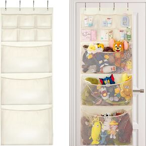 تخزين الحيوانات المحشوة من VICTORICH، تخزين منظم فوق الباب لحامل الحيوانات المحشوة، أرجوحة شبكية للحيوانات المحشوة مع 4 جيوب، منظم باب معلق للحضانة والحمام وغرفة نوم الأطفال، بيج in Kuwait