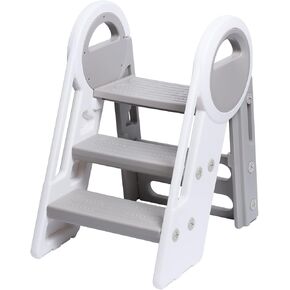 Step Ladder 3 Step Folding Toddler Step Stool for Kids Three Step Standing Tower for Kitchen Counter,Adjustable 3 Step Stools with Handles to 2 Step for Toilet Potty Training （Grey） in Saudi Arabia