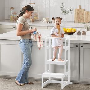 مقعد خطوة للأطفال من AMBIRD، 3 مقاعد مطبخ بارتفاع قابل للتعديل للأطفال من عمر 18 إلى 48 شهرًا، مقعد مطبخ خشبي للأطفال الصغار مع حاجز وحصيرة غير قابلة للانزلاق للمطبخ وحوض الحمام (رمادي) in Kuwait