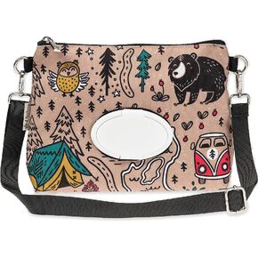Diaper Clutch Bag, Small and Cute Baby Bag for Mom with Wipes Holder and Bags Dispenser, Adjustable Straps for Cross Body (Animal World)