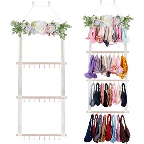 cherrboll Headbands Holder Hair Bows Organizer with Hooks, Baby Hair Accessories Storage Display for Toddler Girls Nursery Room Wall Door Closet