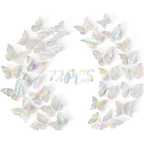 3D Butterfly Wall Decor-72 PCS 3 Sizes 6 Styles Butterfly Decorations-Butterfly Party Decorations/Butterfly Cake Decorations/Butterfly Stickers for Birthday Kids Bedroom Nursery Wedding (Rose)