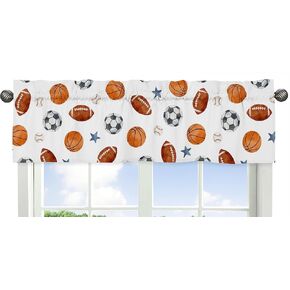 Sweet Jojo Designs Sports Theme Boy Window Valance Curtain Treatment Baby Nursery Kids Room Kitchen Bathroom Bedroom Watercolor Vintage Sport Themed Soccer Balls Football Baseball Basketball Blue Star in Kuwait
