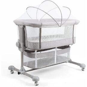 Maydolly Baby Bassinets Bedside Sleeper, Bedside Crib 3 in 1 Adjustable Travel Baby Bed with Breathable Net and Mattress, Easy Folding Portable Bassinet for Newborn Infant (Dark Grey) in Kuwait