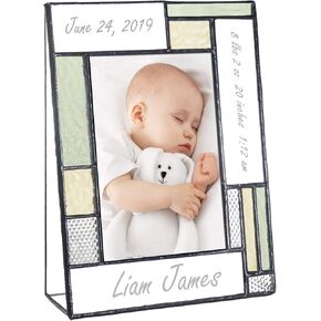 Personalized Baby Picture Frame Green and Yellow Engraved Glass 4x6 Vertical Photo Nursery Decor Newborn Gift for Girl or Boy J Devlin Pic 430-46V EP530 in Kuwait