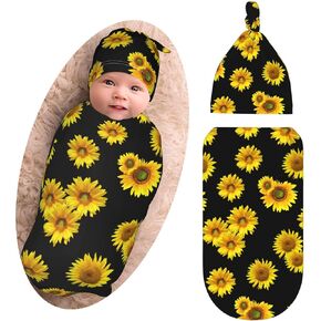 Swaddle Blankets，Beanie Hat Sets Soft Baby Receiving Tortilla Blanket New Born Soft Sleep Sacks for Infant Boys Girls 0-6M-6