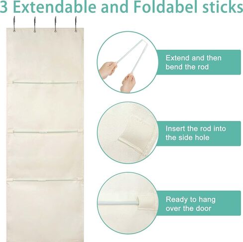 تخزين الحيوانات المحشوة من VICTORICH، تخزين منظم فوق الباب لحامل الحيوانات المحشوة، أرجوحة شبكية للحيوانات المحشوة مع 4 جيوب، منظم باب معلق للحضانة والحمام وغرفة نوم الأطفال، بيج in Kuwait