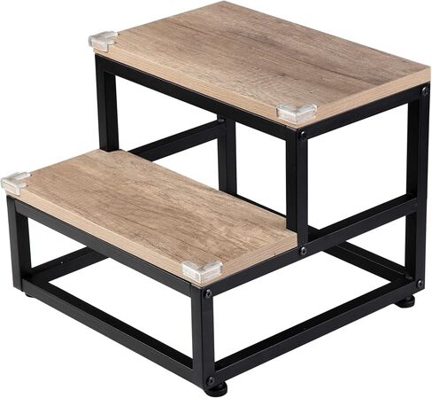 SZLHANJZ Step Stool, Wood & Metal Step Stools for Adults Kids, 500 LB Load | Bedside Steps for High Beds with Round Corners, 2 Steps Footstool for Adults, Stepping Stool for Kitchen Bedroom, Black in Saudi Arabia