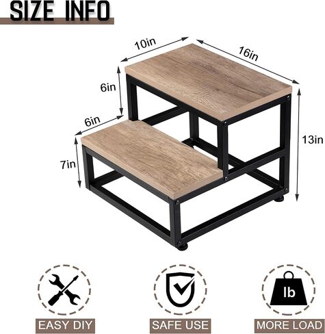 SZLHANJZ Step Stool, Wood & Metal Step Stools for Adults Kids, 500 LB Load | Bedside Steps for High Beds with Round Corners, 2 Steps Footstool for Adults, Stepping Stool for Kitchen Bedroom, Black in Saudi Arabia